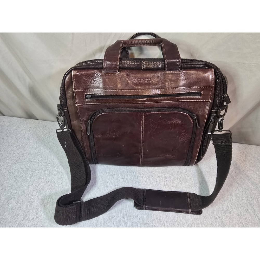 Kenneth Cole Reaction mens Genuine 100% Leather Laptop 16"‎ Bag Brown Messenger
